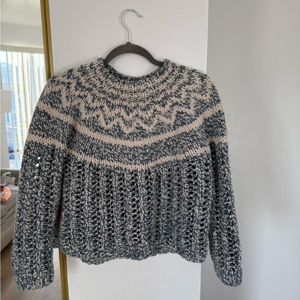 Theory Gray and Cream Knit Sweater